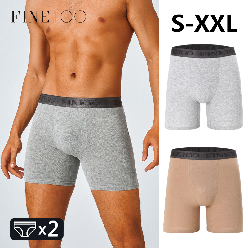 Boxer Brief Pack Cotton - กางเกงบ็อกเซอร์ขายาวผ้าฝ้ายสำหรับผู้ชาย 2 ชิ้น ไซส์ใหญ่ กางเกงบ็อกเซอร์ขายาวสำหรับผู้ชาย กางเกงออกกำลังกาย