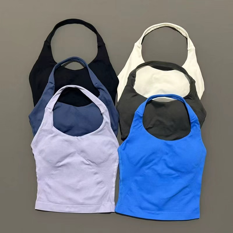 Suspender Tank Top - เสื้อกล้ามออกกำลังกายผู้หญิงแบบไร้ตะเข็บ สำหรับโยคะ ฟิตเนส วิ่ง พร้อมฟองน้ำเสริมหน้าอกแบบถอดได้ ช่วยยกกระชับ